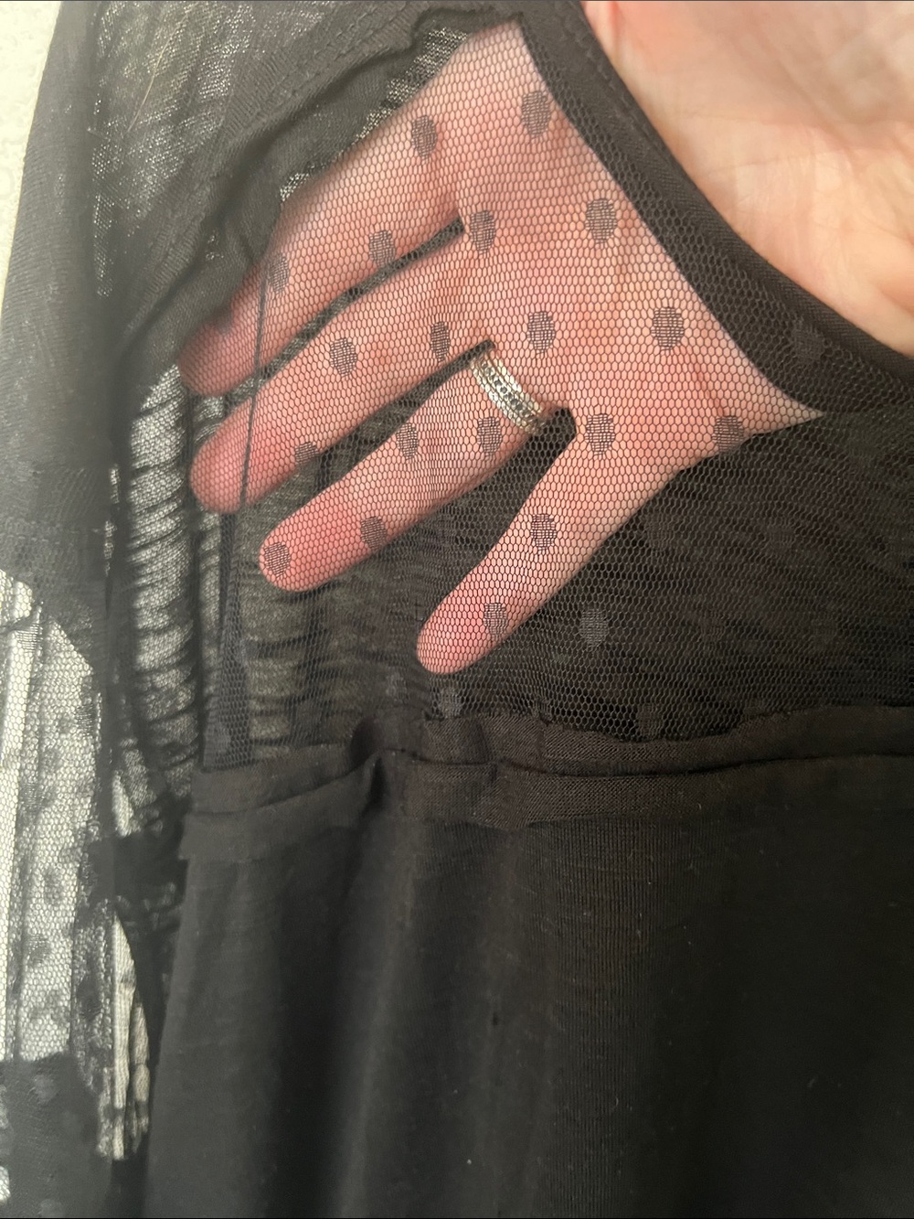 NWOT 3 pcUmgee Black Short Sleeve Sheer Dot and lace 👗 and locket & bag size Med - Picture 5 of 14